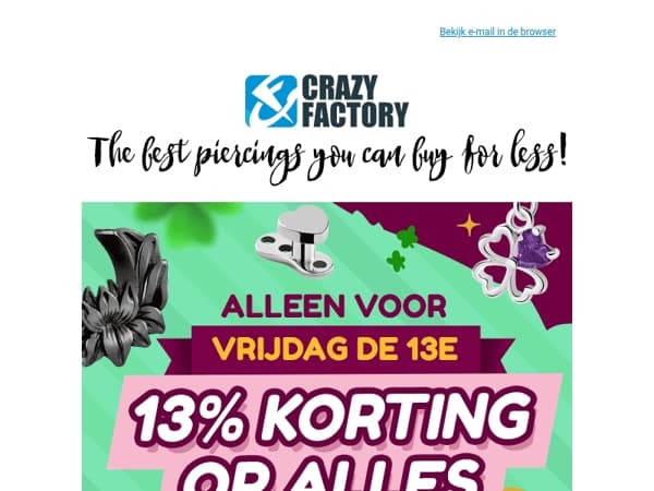 🍀 Het geluk staat aan jouw kant: 13% korting op alles, 