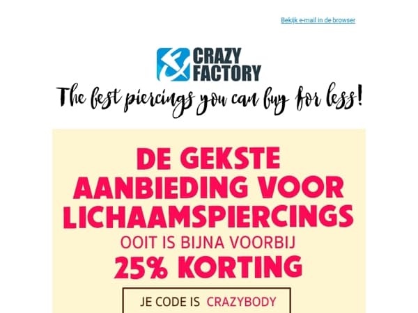 📢 We stoppen met de 25% korting op lichaamspiercings, 