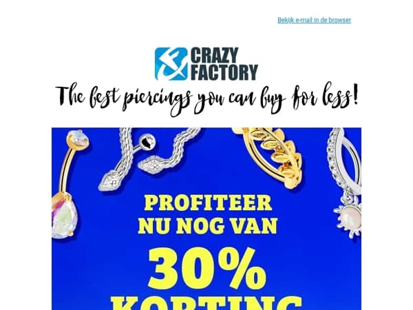 🚨 Laatste waarschuwing: de 30% korting op navelpiercings is vanavond afgelopen, 