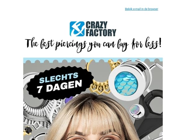 🎉 25% korting op alle stalen piercings. Studs, ringen, barbells, 7 dagen, 