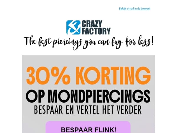 💋 Alle mondpiercings in de aanbieding! 30% korting op meer dan 1600 items, 