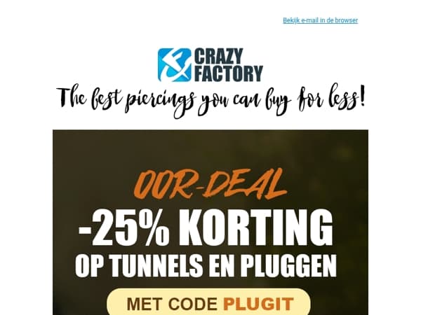 Een gat in je oor, een gat in de prijs: 25% korting op pluggen en tunnels 👂 