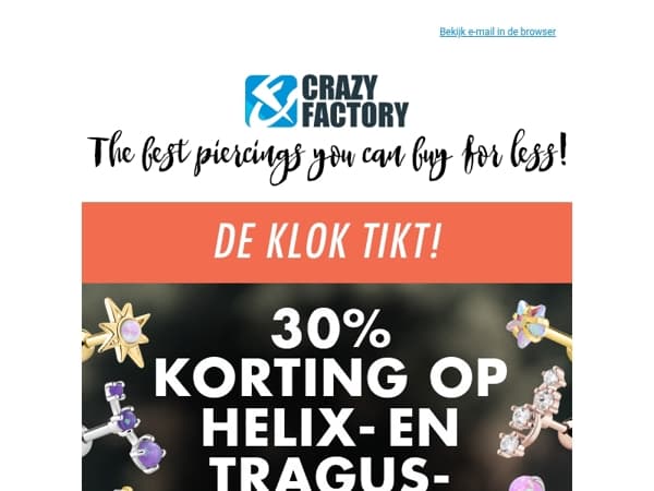 📢 30% korting op helix- en traguspiercings – de laatste kans, 