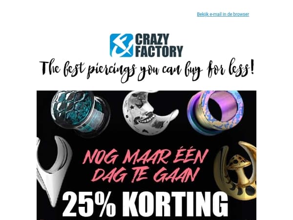 ⏰ Laatste dag om 25% korting te krijgen op tunnels en pluggen, 