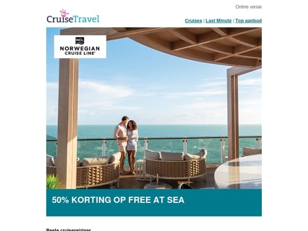 Flash Sale: 50% korting op Free at Sea bij Norwegian Cruise Line