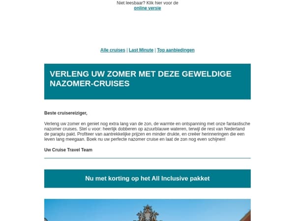 Verleng uw zomer met deze geweldige nazomer-cruises