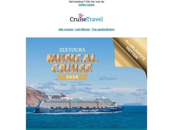 Nu of nooit: Laatste hutten voor de Zeetours Musical Cruise 2026
