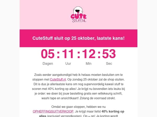 Laatste kans: 40% korting en gratis producten!