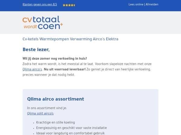 Qlima airco's uit voorraad leverbaar!