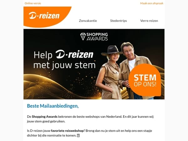 Stem op D-reizen bij de Shopping Awards! 🧡