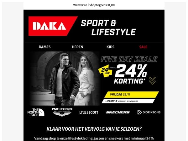 Jassen, sneakers en lifestylekleding met 24% korting | Five Day Deals ⚡
