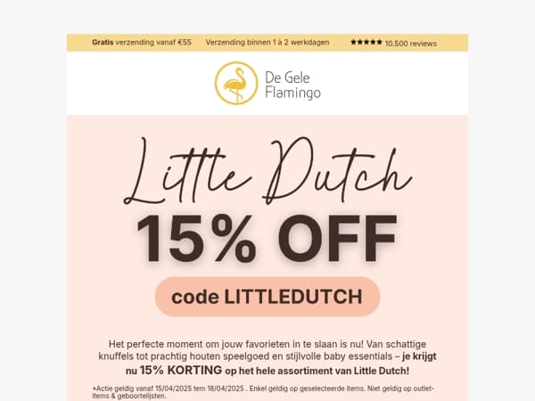 15% KORTING op alles van Little Dutch! ⏰