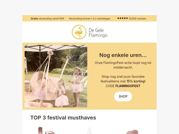 Nog enkele uren ... FLAMINGOFEST 🎉 Shop tot middernacht met 15% korting!
