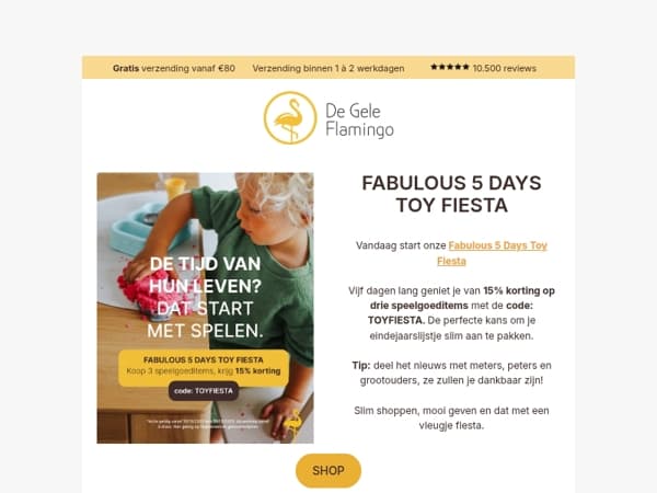 15% korting tijdens de Fabulous 5 Days Toy Fiesta 🎉