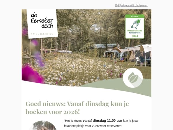 🌿 Goed nieuws: Dinsdag kun je boeken voor 2026!