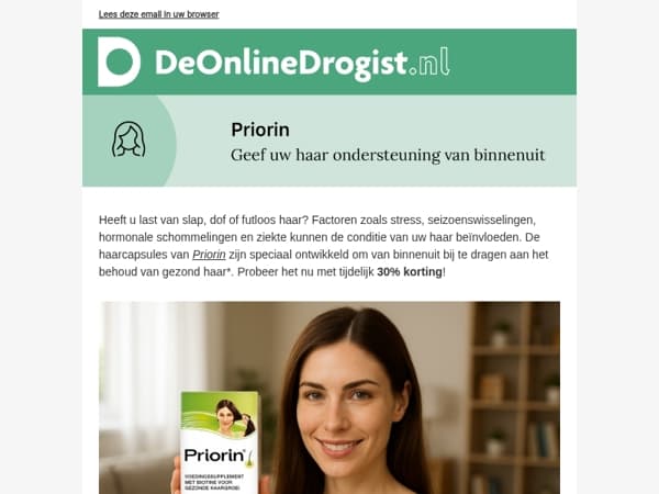 Laatste kans: 30% korting op Priorin haarcapsules