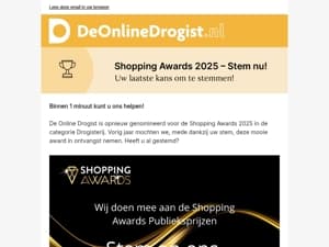 Laatste kans! Stem op De Online Drogist voor de Shopping Awards 🏆