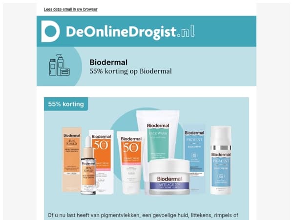 55% korting op alles van Biodermal!