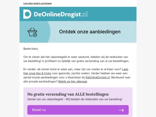 Geniet van uw vakantiegeld - Wij betalen de reiskosten van uw bestelling!