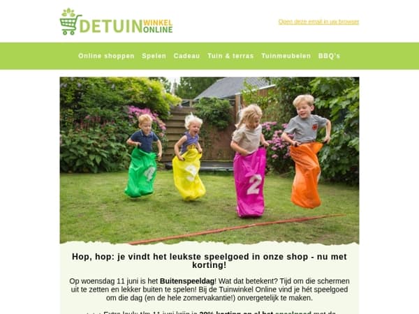 20% korting op speelgoed!✅ Klaar? Buitenspelen maar!☀️