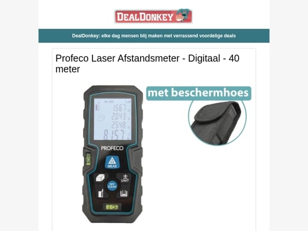 Profeco Laser Afstandsmeter - Fietsslot - Horlogebox - Soeppan - Ventilator - Behangtafel