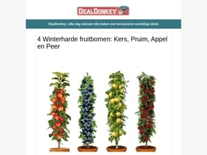 4 Fruitbomen - Boomzaag - Etagere - Camping Droogmolen - Toiletborstel - Tuinslangset