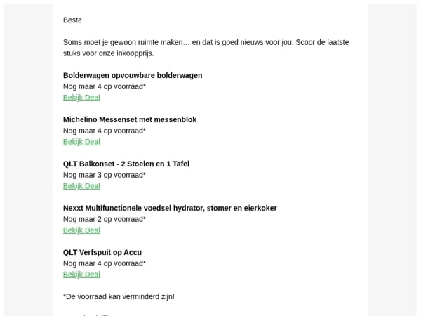 We ruimen op: laatste stuks voor inkoopprijs