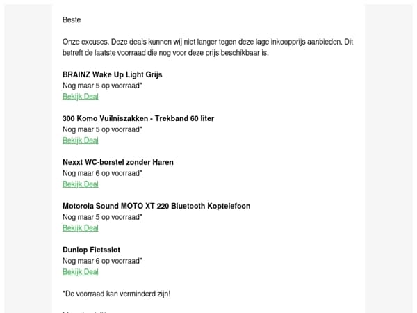 Onze excuses..