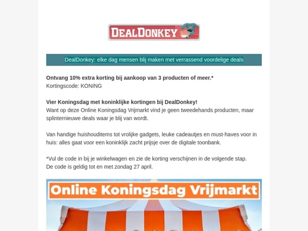 👑 Koningsdagkorting: Shop 3 producten en pak 10% extra korting! 👑