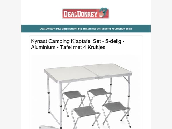 Camping Klaptafel Set - Wasmand - Luchtcompressor - 12 Witte T-shirts - Boxers