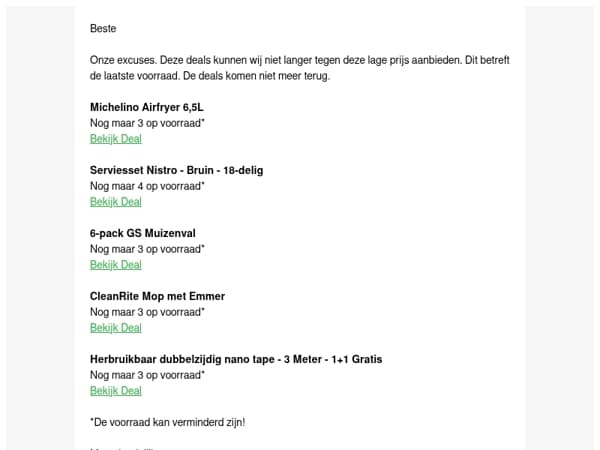 Onze excuses..