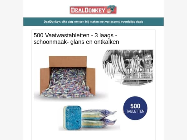 500 Vaatwastabletten - Dienblad - Portemonnee met Riem - Tuinverlichting - Reistas - Playmobil
