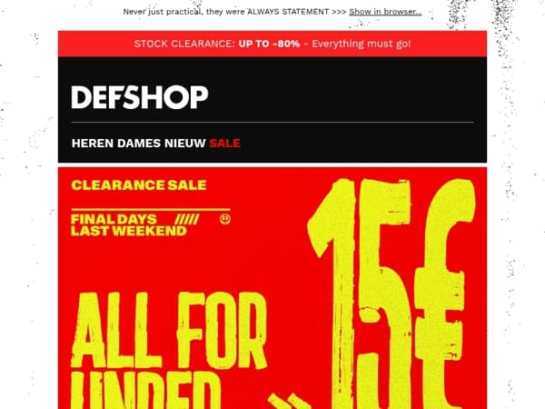 ❌ EVERYTHING UNDER €15 ❌ FINAL WAREHOUSE CLEARANCE