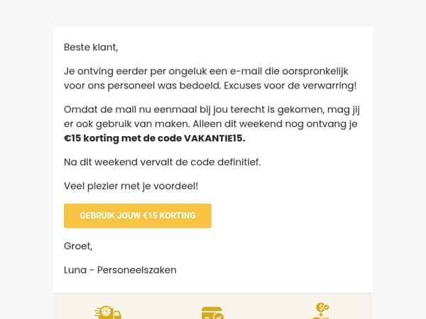 Onze fout, jouw voordeel: €15 korting