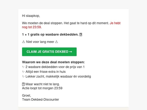 Vergeet je gratis dekbed niet