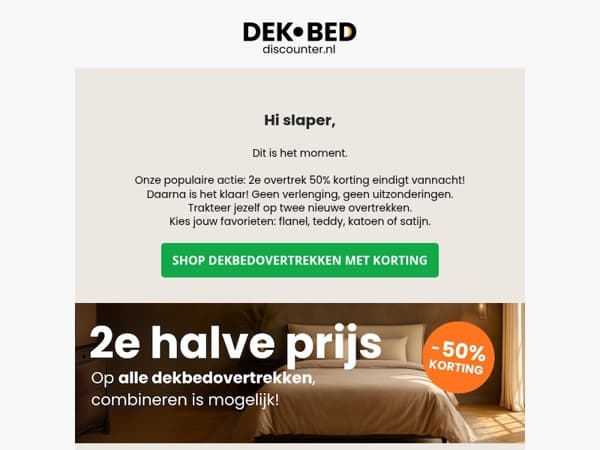 Laatste kans: 2e overtrek 50% korting!