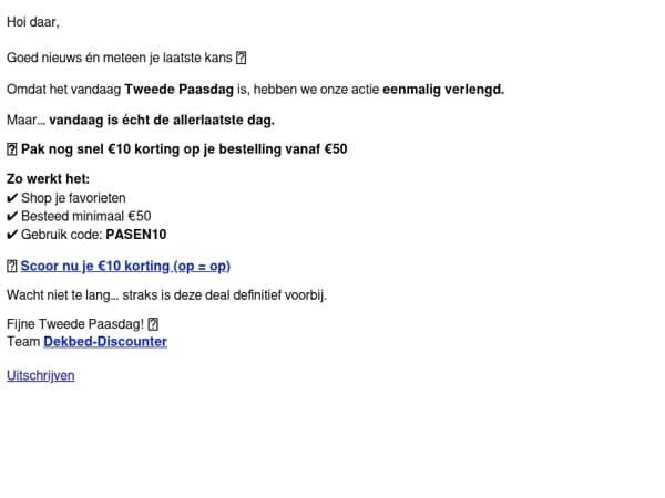 ⏰ Laatste kans: €10 Paaskorting