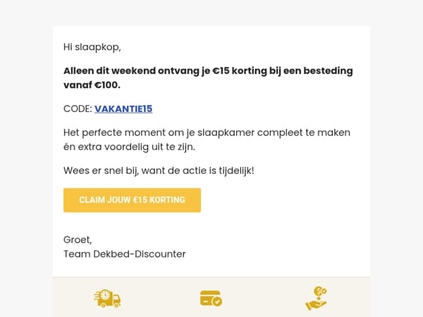 €15 korting voor jou, slaapkop