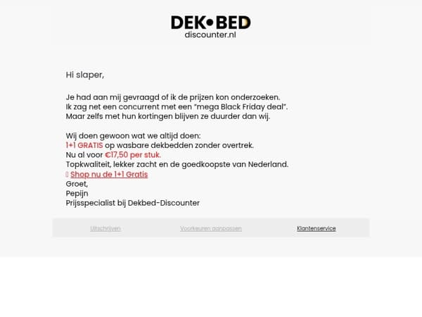 Slaper wij zijn nog steeds de goedkoopste!