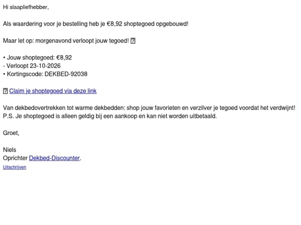 Slaapliefhebber, informatie over je bestelling