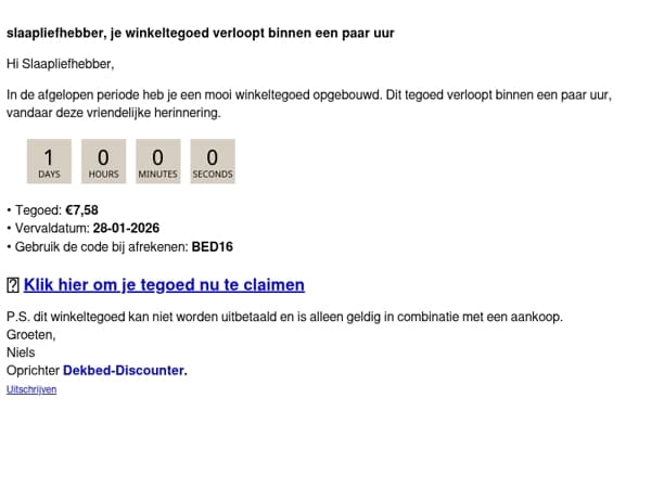 Slaapliefhebber, je shoptegoed verloopt!!