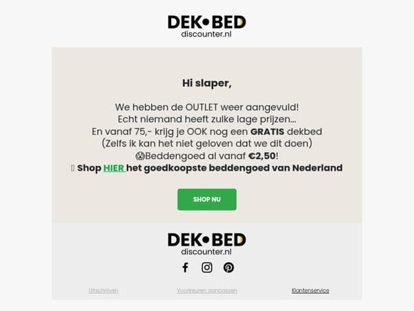 Prijzen vanaf €2,50... ÉN een GRATIS dekbed