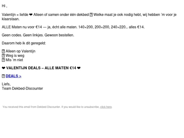 ❤️ 14 feb: alle maten €14