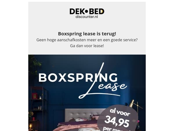 Lease een luxe boxspring voor 34,95 p/maand!