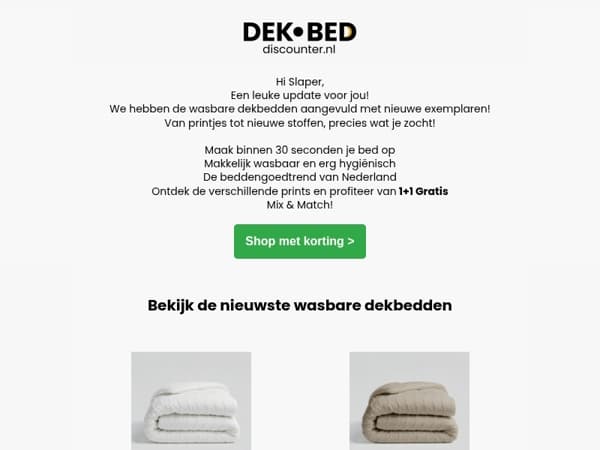 1+1 Gratis op wasbare dekbedden!