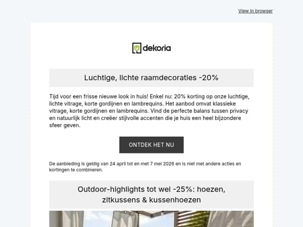🌺 Zomerse update voor je interieur: 20% korting op raamdecoratie & outdoortextiel