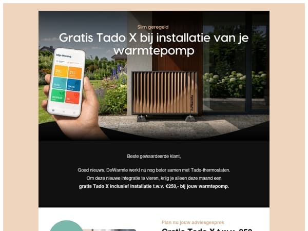 Nu gratis Tado thermostaat bij jouw warmtepomp