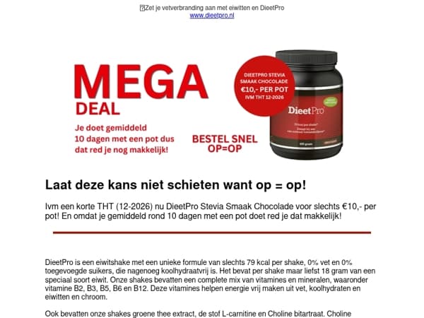 DieetPro Stevia Chocolade nu tijdelijk €10,- | OP=OP