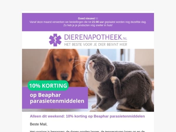 Mail, sla je slag: 10% korting op parasietenmiddelen!