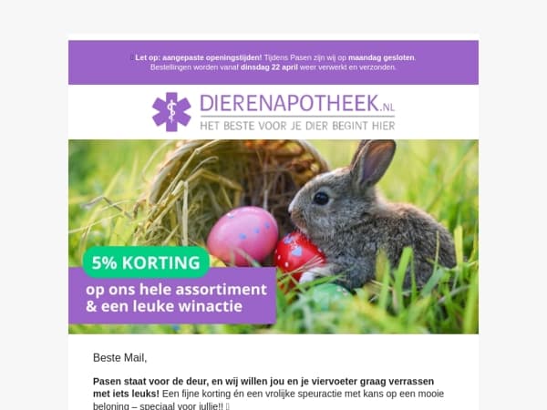 Mail, vrolijk Pasen! Pak 5% korting & doe mee met onze winactie 🐣